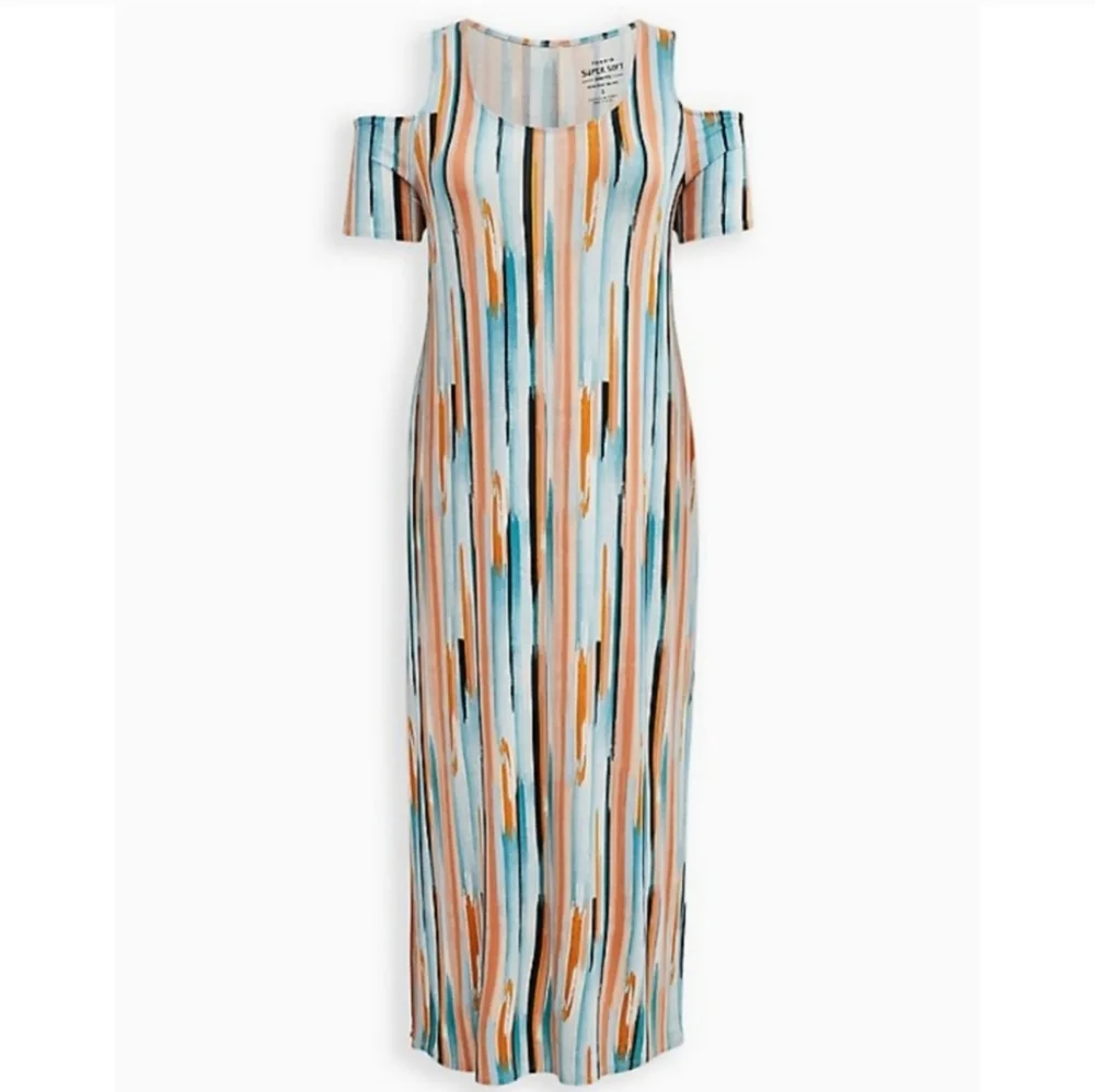 Torrid Super Soft Stripe Cold Shoulder Maxi Dress Women's Plus Size 0x NWT - Picture 5 of 8